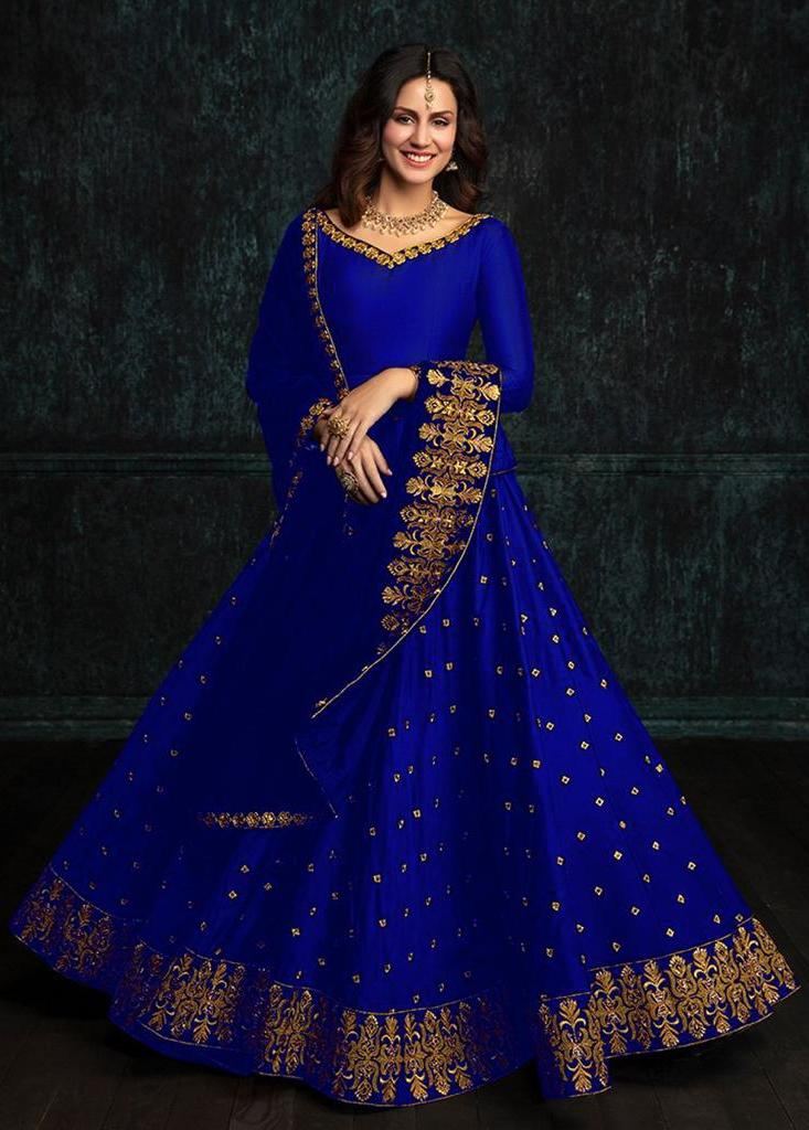 Buy Powder Blue Tapeta Silk Embroidery Lehenga Choli & Cancan