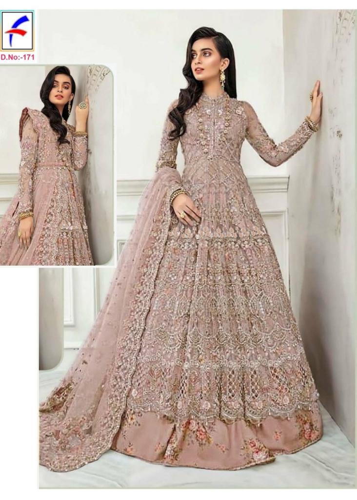 Designer Embroidered Dress Material In Onion Pink Color