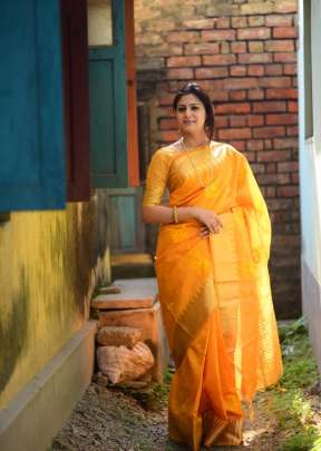 Aasam silk saree with cut work embroidered work In Turmeric