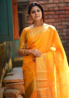 Aasam silk saree with cut work embroidered work In Turmeric partywear sarees