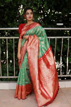 Attractive Banarasi Gold Weaving Zari Border In   Banarasi Silk Saree