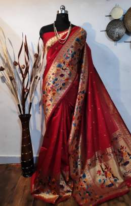  Attractive Banarasi Handloom Weaving Silk Saree In Red partywear sarees