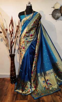  Attractive Banarasi Handloom Weaving Silk Saree In Sky Blue