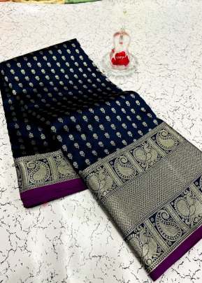 Attractive  Banarasi Silk Saree in Navy Blue