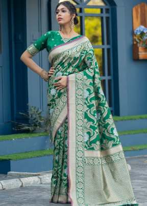 Attractive Banarasi Soft Silk Weaving Saree In Bottle Green designer sarees