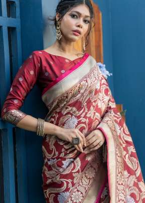 Attractive Banarasi Soft Silk Weaving Saree In Royal Red designer sarees