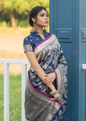 Attractive Banarasi Soft Silk Weaving Saree In Navy Blue designer sarees