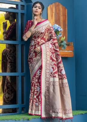 Attractive Banarasi Soft Silk Weaving Saree In Royal Red designer sarees