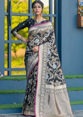 Attractive Banarasi Soft Silk Weaving Saree In Black designer sarees