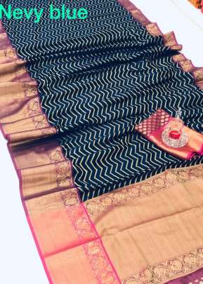 Attractive Banarasi weaving Silk Saree with Kanchipuram pattern In Navy Blue designer sarees