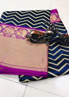 Attractive Banarasi weaving Silk Saree with Kanchipuram pattern In Navy Blue designer sarees