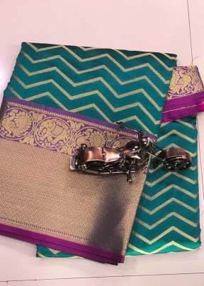 Attractive Banarasi weaving Silk Saree with Kanchipuram pattern In Rama designer sarees