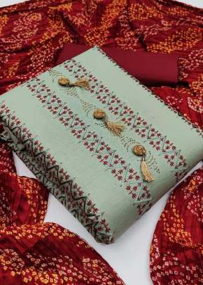 Attractive Cotton Dress Material In Pista Dress Material