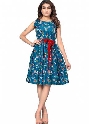 Attractive Designer Fancy Kurti In Ocean Blue