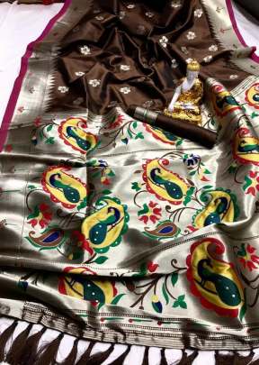 Attractive Designer Pure silk Saree In Brown designer sarees