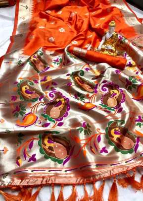 Attractive Designer Pure silk Saree In Orange designer sarees