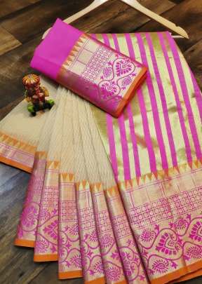 Attractive Designer Super Soft Kota-Doriya Cotton Saree In Pink And Cream