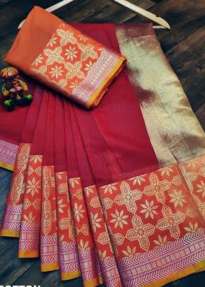 Attractive Designer Super Soft Kota-Doriya Cotton Saree In Maroon