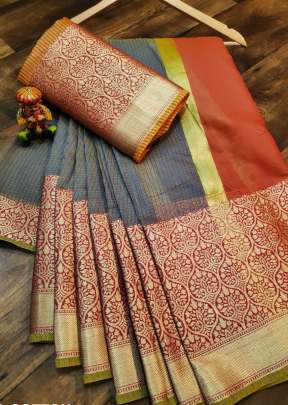 Attractive Designer Super Soft Kota-Doriya Cotton Saree In Grey