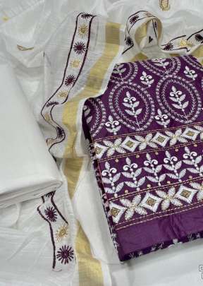 Attractive Fancy Lown Cotton With Embroidery Work Dress Material In Purple Dress Material