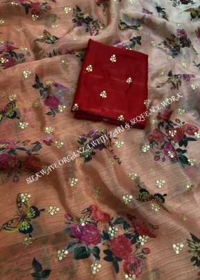 Attractive Fancy Organza With Digital Print Saree in Chiku designer sarees