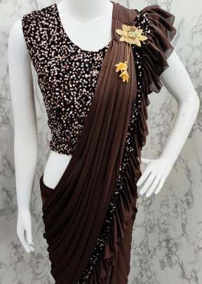 Attractive Fancy Partywear Rangoli Silk Saree In Brown partywear sarees