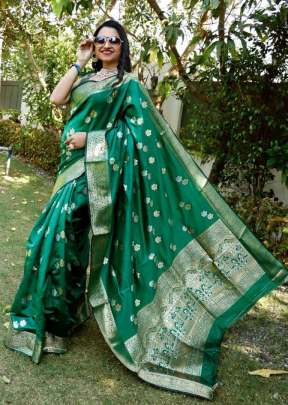 Attractive Fancy Soft Lichi Silk Saree In Green designer sarees