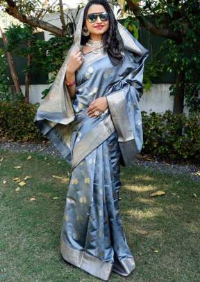 Attractive Fancy Soft Lichi Silk Saree In Grey