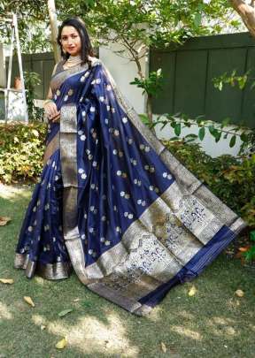 Attractive Fancy Soft Lichi Silk Saree In Navy Blue designer sarees