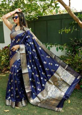 Attractive Fancy Soft Lichi Silk Saree In Navy Blue designer sarees