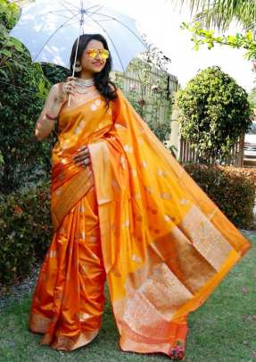 Attractive Fancy Soft Lichi Silk Saree In Turmeric designer sarees