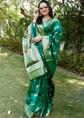 Attractive Fancy Soft Lichi Silk Saree In Green designer sarees