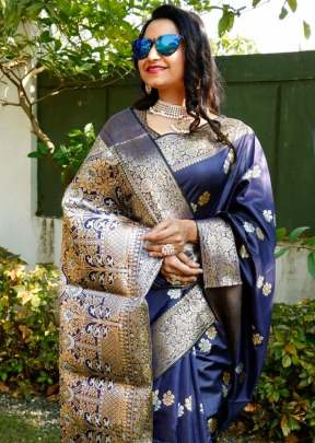 Attractive Fancy Soft Lichi Silk Saree In Navy Blue designer sarees