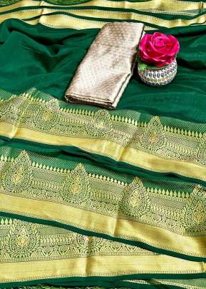 Attractive Fancy Vichitra Silk Saree In Green