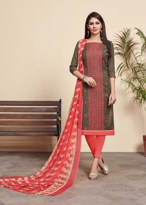  Attractive Jacquard Dress Material in Brown With Peach Dress Material