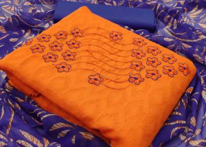  Attractive Jacquard Dress Material in Orange Dress Material