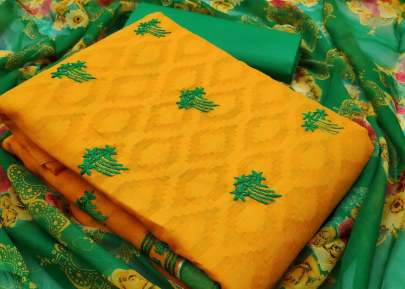  Attractive Jacquard Dress Material in Yellow Dress Material