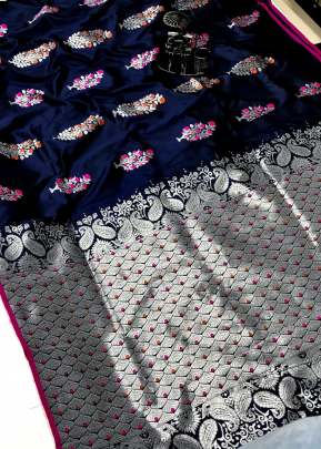 Attractive Lichi Silk Waving Jacquard Saree In  Navy Blue designer sarees