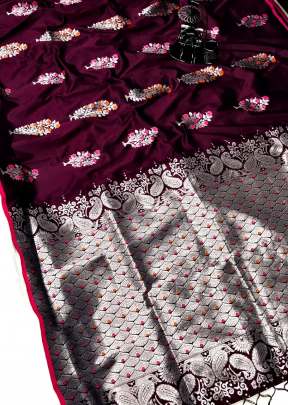 Attractive Lichi Silk Waving Jacquard Saree In Wine designer sarees