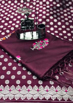 Attractive Lichi Silk Waving Jacquard Saree In Wine designer sarees