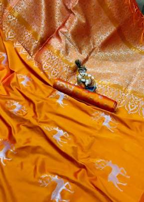 Attractive Lichi silk Two tone Saree In Turmeric