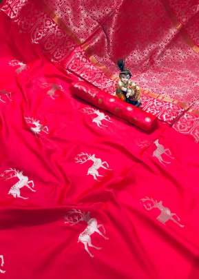 Attractive Lichi silk Two tone Saree In Royal Pink