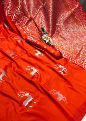 Attractive Lichi silk Two tone Saree In Red