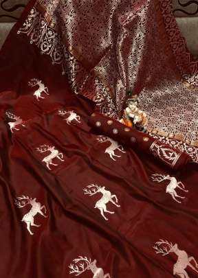 Attractive Lichi silk Two tone Saree In Brown