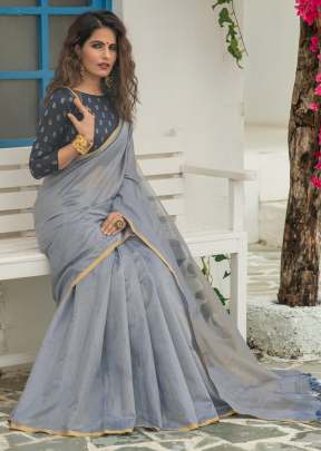 Attractive Metallic Linen Saree with Zari Woven Border In Grey