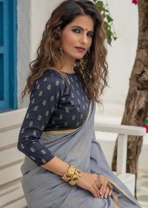 Attractive Metallic Linen Saree with Zari Woven Border In Grey Daily Wear Saree