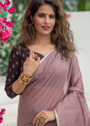 Attractive Metallic Linen Saree with Zari Woven Border In Pink Daily Wear Saree