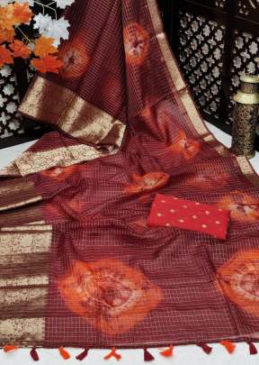 Attractive Pure Organza Silk Saree In Maroon 