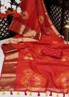 Attractive Pure Organza Silk Saree In Red