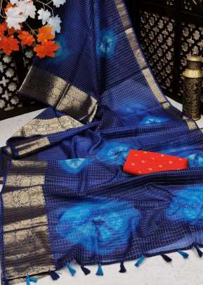 Attractive Pure Organza Silk Saree In Dark Blue partywear sarees